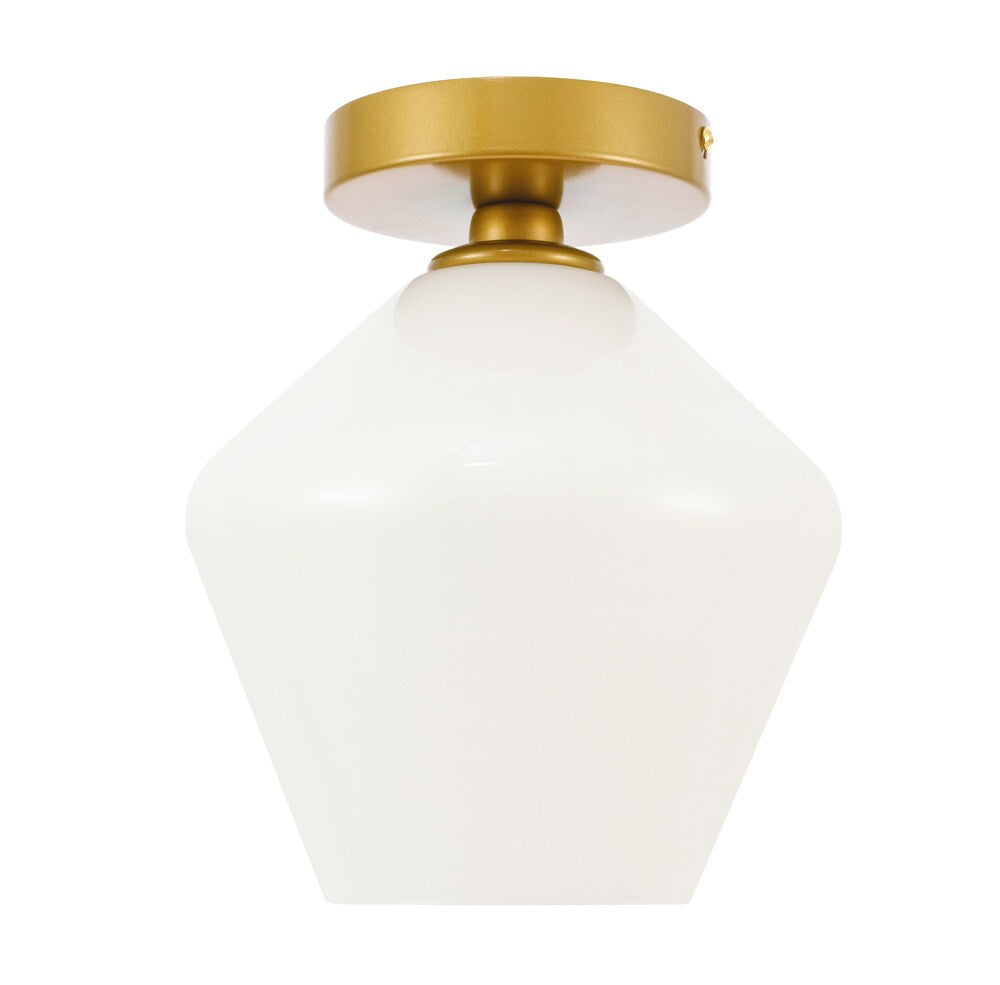 Elegant Furniture & Lighting - Gene 1 light Brass and Frosted white glass Flush mount - LD2255BR veiw 8