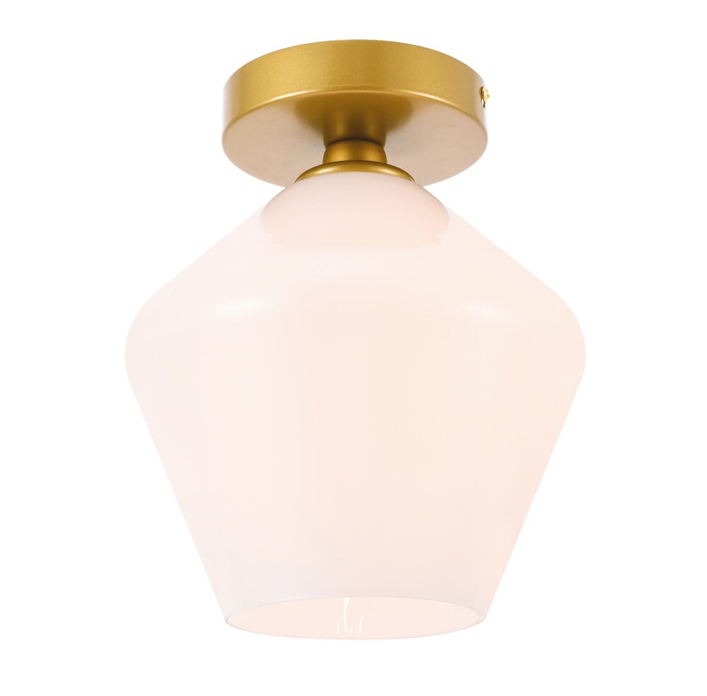 Elegant Furniture & Lighting - Gene 1 light Brass and Frosted white glass Flush mount - LD2255BR veiw 9