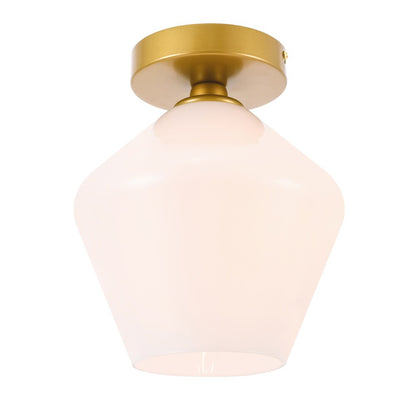 Elegant Furniture & Lighting - Gene 1 light Brass and Frosted white glass Flush mount - LD2255BR veiw 9