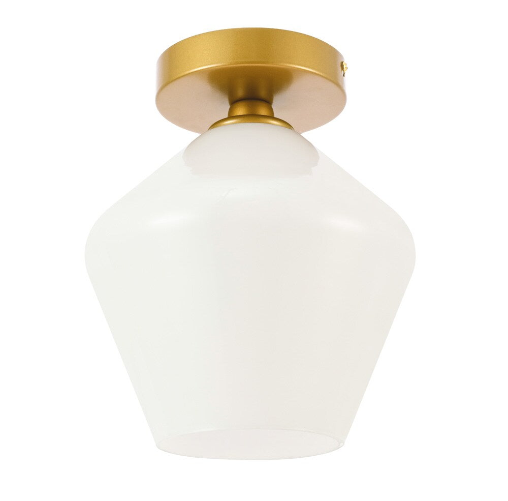 Elegant Furniture & Lighting - Gene 1 light Brass and Frosted white glass Flush mount - LD2255BR veiw 10