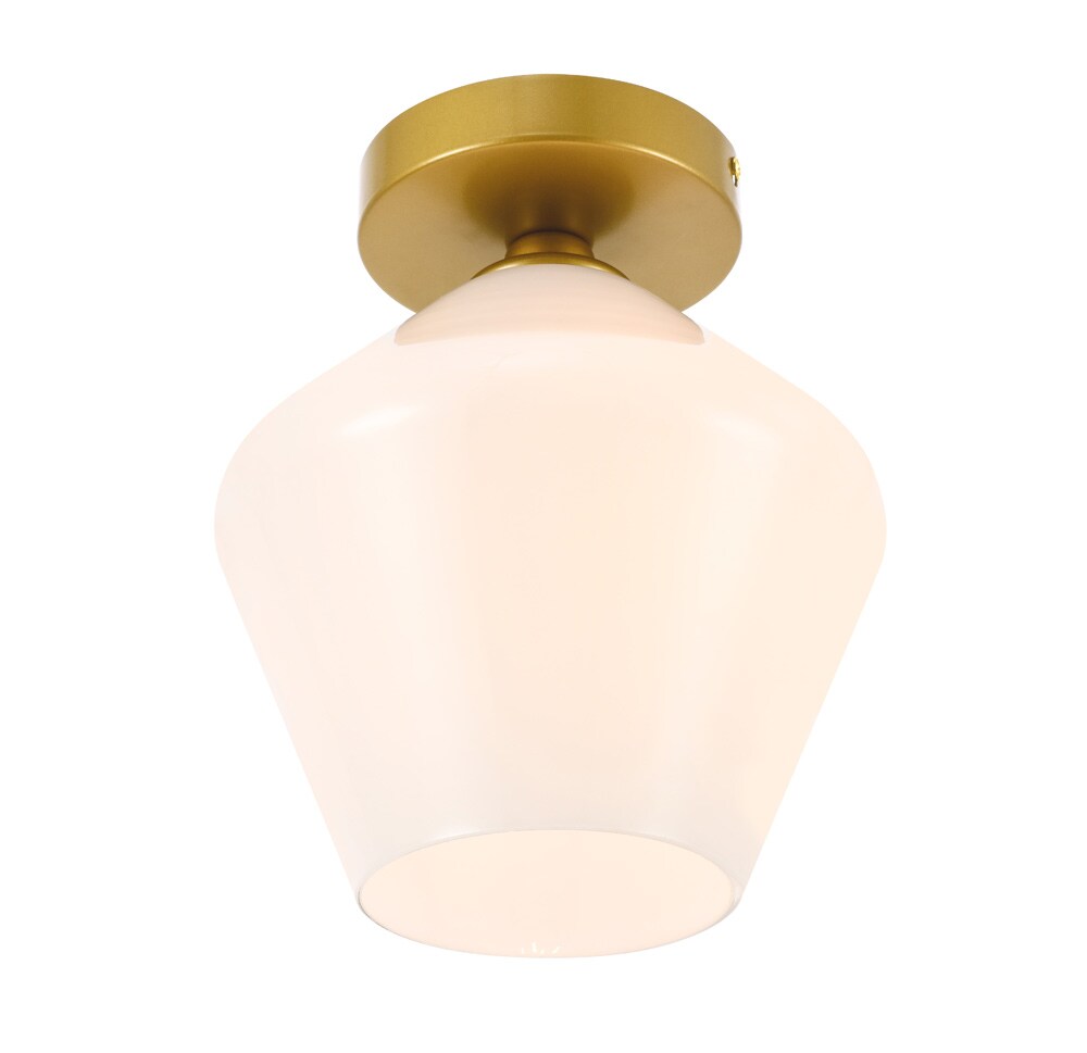 Elegant Furniture & Lighting - Gene 1 light Brass and Frosted white glass Flush mount - LD2255BR veiw 11