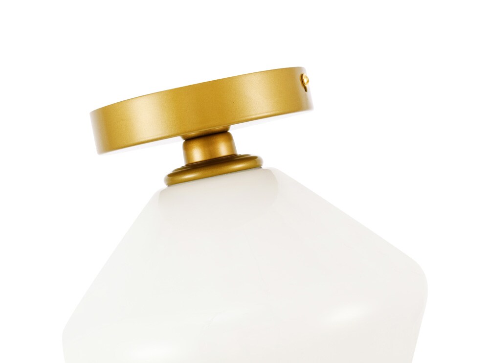 Elegant Furniture & Lighting - Gene 1 light Brass and Frosted white glass Flush mount - LD2255BR veiw 13