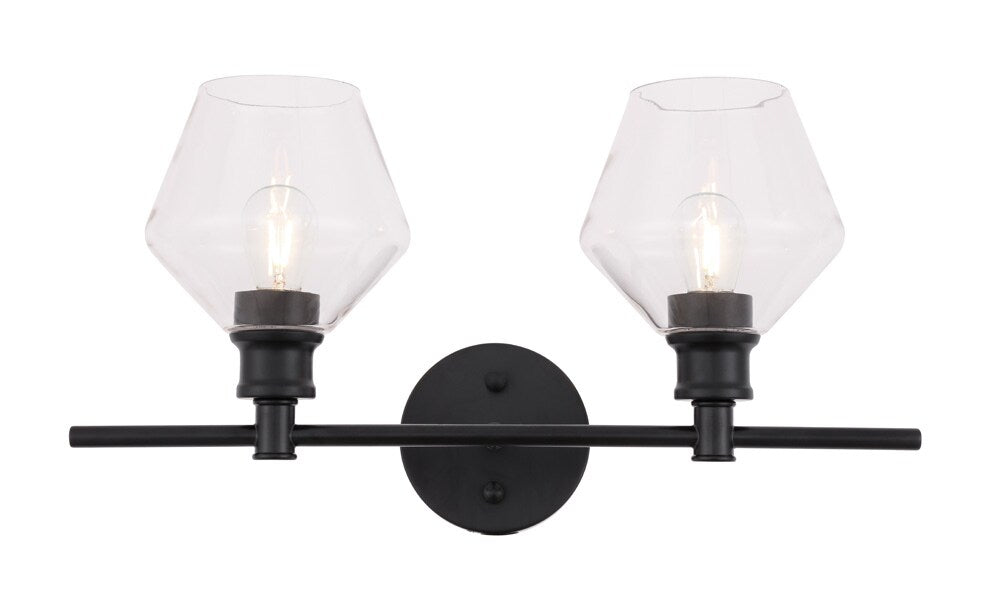 Elegant Furniture & Lighting - Gene 2 light Black and Clear glass Wall sconce - LD2312BK veiw 1