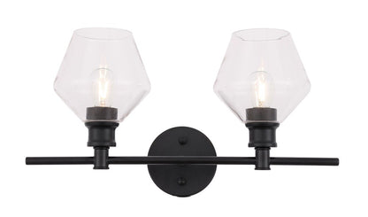 Elegant Furniture & Lighting - Gene 2 light Black and Clear glass Wall sconce - LD2312BK veiw 1