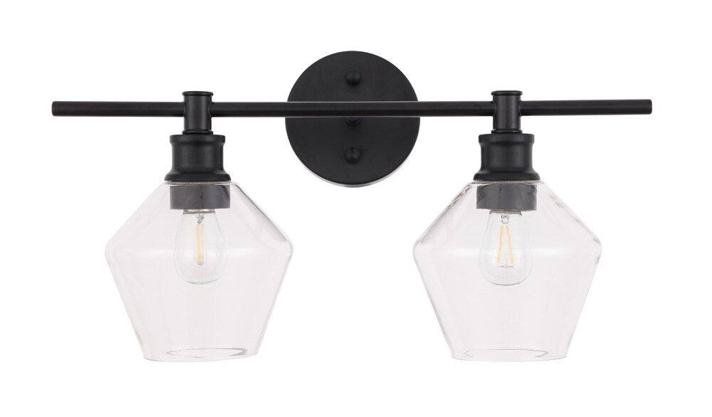 Elegant Furniture & Lighting - Gene 2 light Black and Clear glass Wall sconce - LD2312BK veiw 3