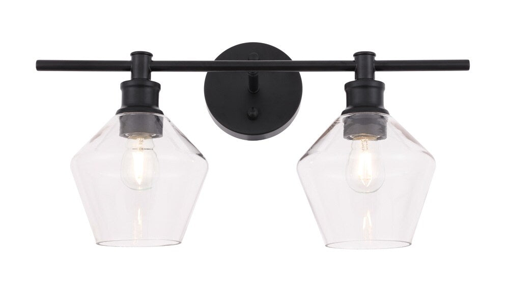Elegant Furniture & Lighting - Gene 2 light Black and Clear glass Wall sconce - LD2312BK veiw 4