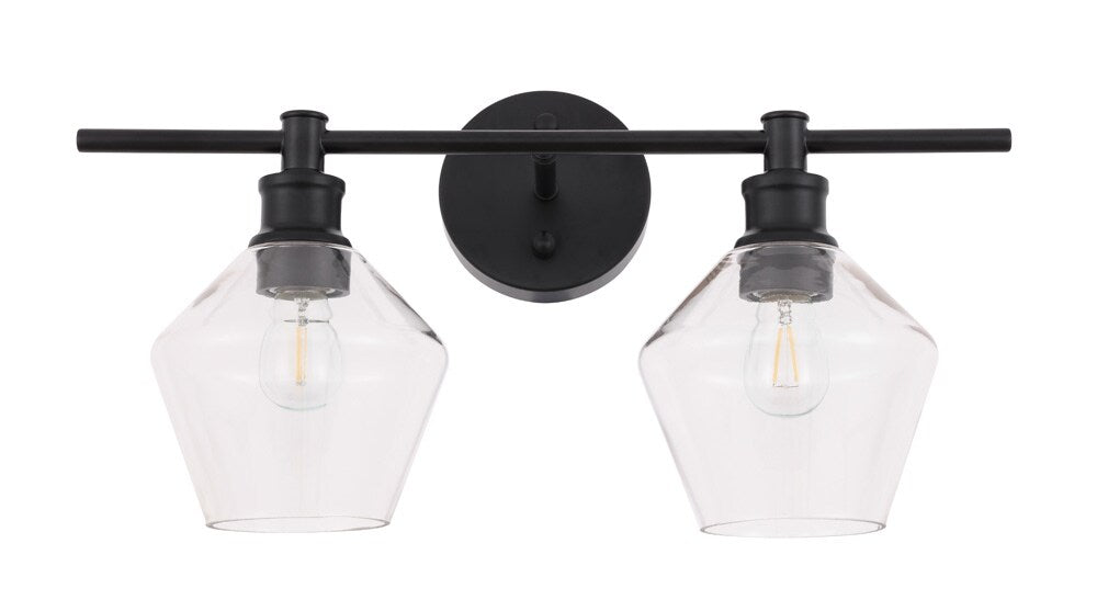 Elegant Furniture & Lighting - Gene 2 light Black and Clear glass Wall sconce - LD2312BK veiw 5