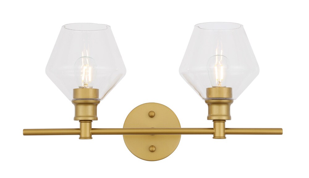 Elegant Furniture & Lighting - Gene 2 light Brass and Clear glass Wall sconce - LD2312BR veiw 1