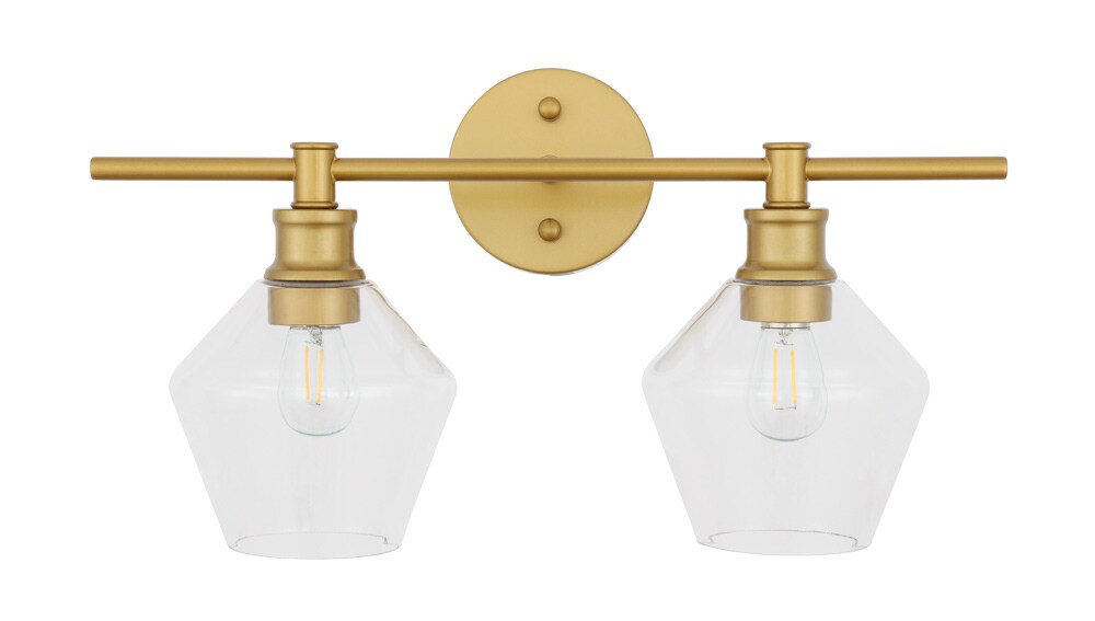 Elegant Furniture & Lighting - Gene 2 light Brass and Clear glass Wall sconce - LD2312BR veiw 3