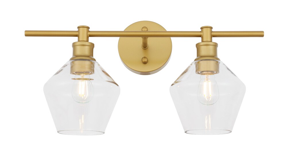 Elegant Furniture & Lighting - Gene 2 light Brass and Clear glass Wall sconce - LD2312BR veiw 4