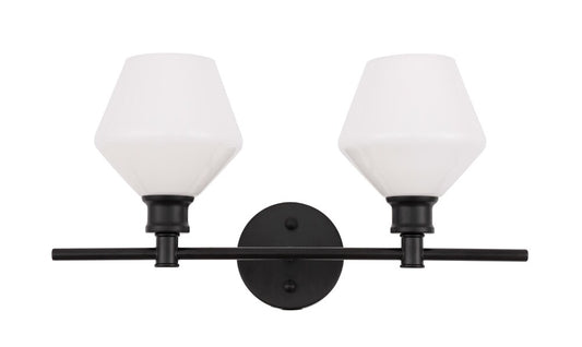 Elegant Furniture & Lighting - Gene 2 light Black and Frosted white glass Wall sconce - LD2313BK veiw 1