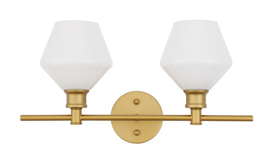 Elegant Furniture & Lighting - Gene 2 light Brass and Frosted white glass Wall sconce - LD2313BR veiw 1
