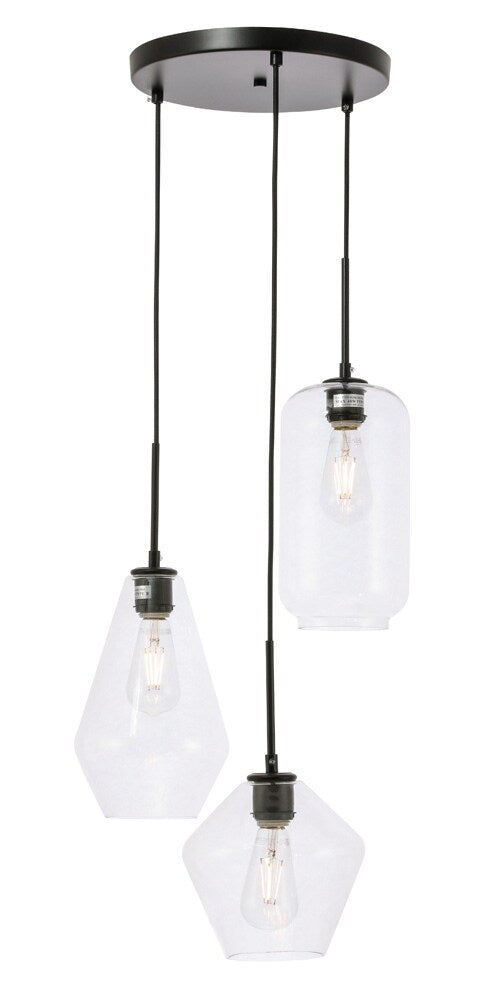 Elegant Furniture & Lighting - Gene 3 light Black and Clear glass pendant - LD2268BK veiw 1