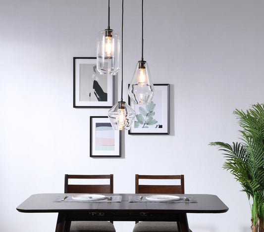 Elegant Furniture & Lighting - Gene 3 light Black and Clear glass pendant - LD2268BK veiw 2