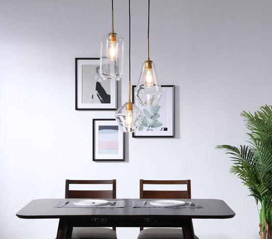 Elegant Furniture & Lighting - Gene 3 light Brass and Clear glass pendant - LD2268BR veiw 2