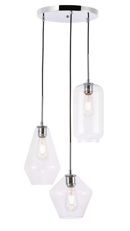 Elegant Furniture & Lighting - Gene 3 light Chrome and Clear glass pendant - LD2268C veiw 1