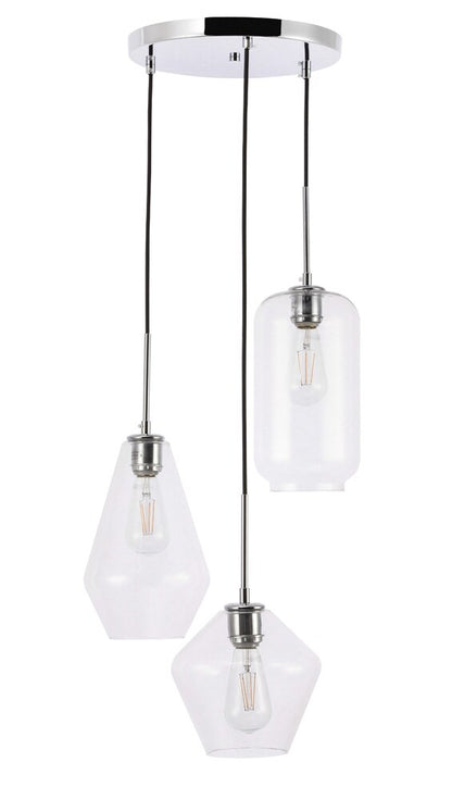 Elegant Furniture & Lighting - Gene 3 light Chrome and Clear glass pendant - LD2268C veiw 7