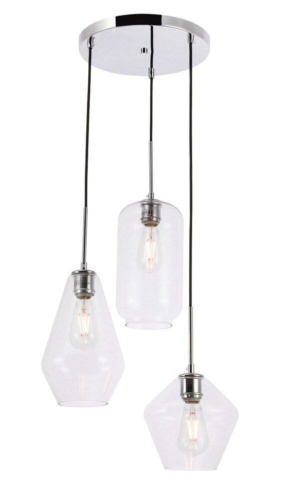 Elegant Furniture & Lighting - Gene 3 light Chrome and Clear glass pendant - LD2268C veiw 8
