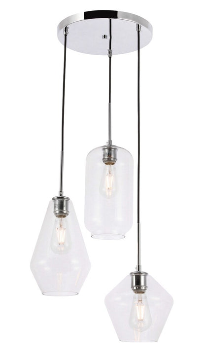 Elegant Furniture & Lighting - Gene 3 light Chrome and Clear glass pendant - LD2268C veiw 8