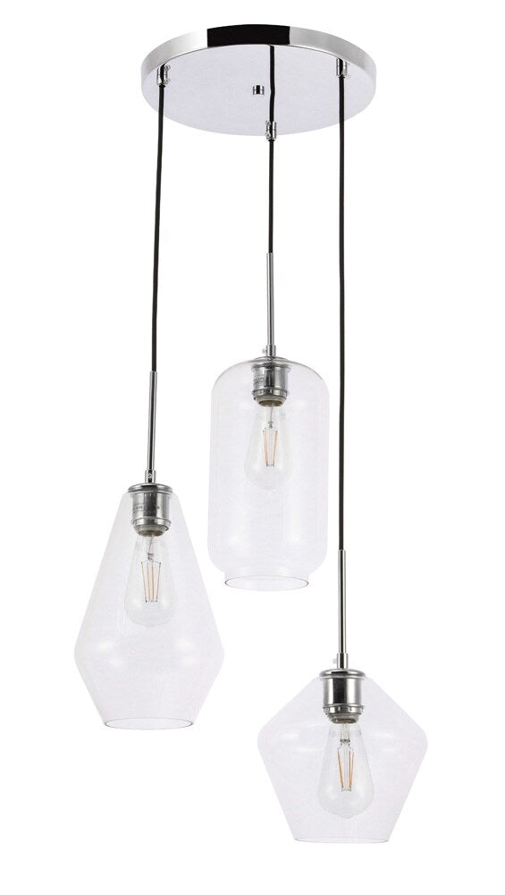 Elegant Furniture & Lighting - Gene 3 light Chrome and Clear glass pendant - LD2268C veiw 9