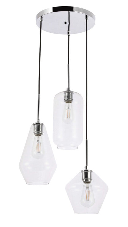 Elegant Furniture & Lighting - Gene 3 light Chrome and Clear glass pendant - LD2268C veiw 9