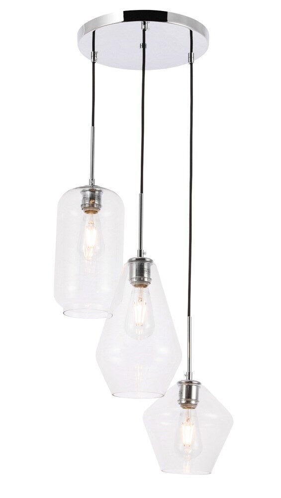 Elegant Furniture & Lighting - Gene 3 light Chrome and Clear glass pendant - LD2268C veiw 10