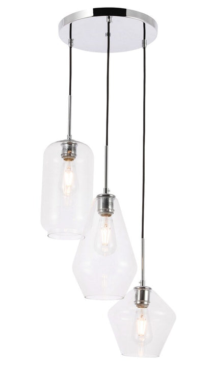 Elegant Furniture & Lighting - Gene 3 light Chrome and Clear glass pendant - LD2268C veiw 10