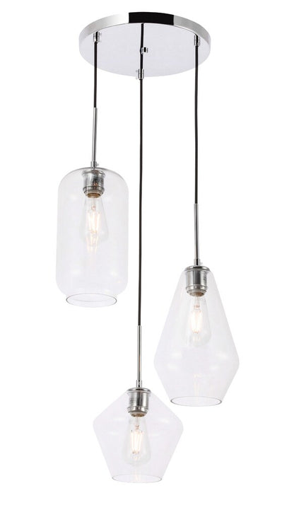 Elegant Furniture & Lighting - Gene 3 light Chrome and Clear glass pendant - LD2268C veiw 11