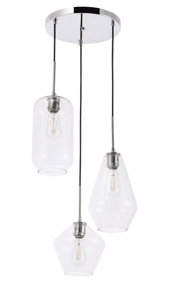 Elegant Furniture & Lighting - Gene 3 light Chrome and Clear glass pendant - LD2268C veiw 12