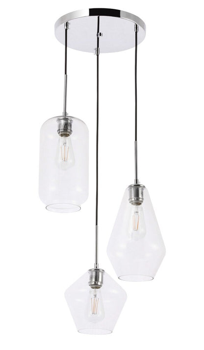 Elegant Furniture & Lighting - Gene 3 light Chrome and Clear glass pendant - LD2268C veiw 12