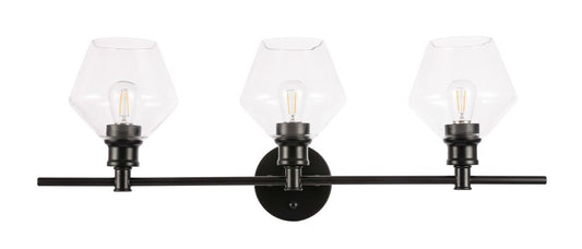 Elegant Furniture & Lighting - Gene 3 light Black and Clear glass Wall sconce - LD2316BK veiw 1