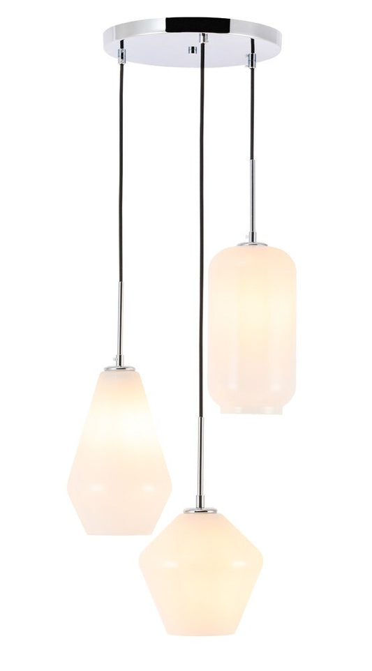 Elegant Furniture & Lighting - Gene 3 light Chrome and Frosted white glass pendant - LD2269C veiw 1