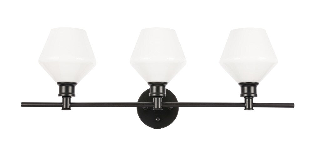 Elegant Furniture & Lighting - Gene 3 light Black and Frosted white glass Wall sconce - LD2317BK veiw 1