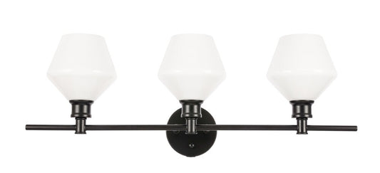 Elegant Furniture & Lighting - Gene 3 light Black and Frosted white glass Wall sconce - LD2317BK veiw 1