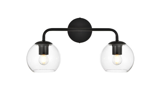 Elegant Furniture & Lighting - Genesis 2 light Black and Clear Bath Sconce - LD7321W19BLK veiw 1