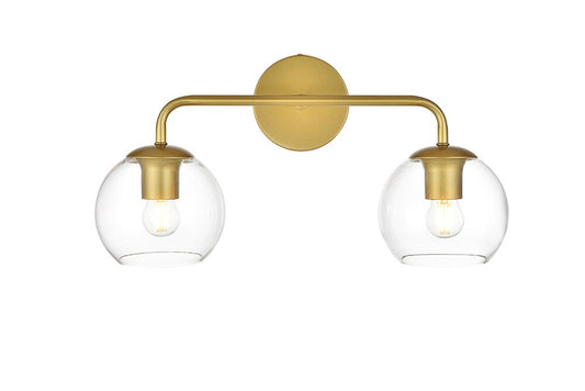 Elegant Furniture & Lighting - Genesis 2 light Brass and Clear Bath Sconce - LD7321W19BRA veiw 1