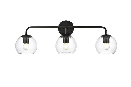 Elegant Furniture & Lighting - Genesis 3 light Black and Clear Bath Sconce - LD7321W28BLK veiw 1