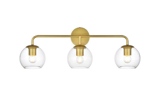 Elegant Furniture & Lighting - Genesis 3 light Brass and Clear Bath Sconce - LD7321W28BRA veiw 1