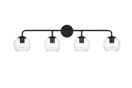 Elegant Furniture & Lighting - Genesis 4 light Black and Clear Bath Sconce - LD7321W37BLK veiw 1