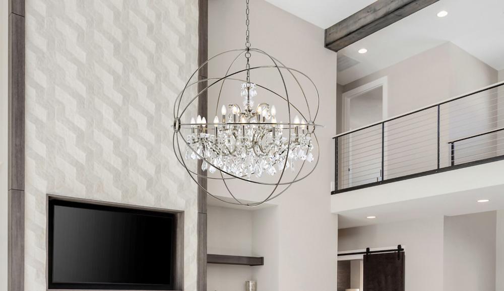 Elegant Furniture & Lighting - Geneva 18 light polished nickel Chandelier Clear Royal Cut crystal - 1130G43PN/RC veiw 1