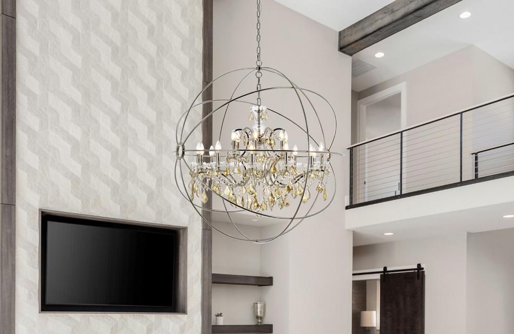 Elegant Furniture & Lighting - Geneva 18 light polished nickel Chandelier Golden Teak (Smoky) Royal Cut crystal - 1130G43PN-GT/RC veiw 1
