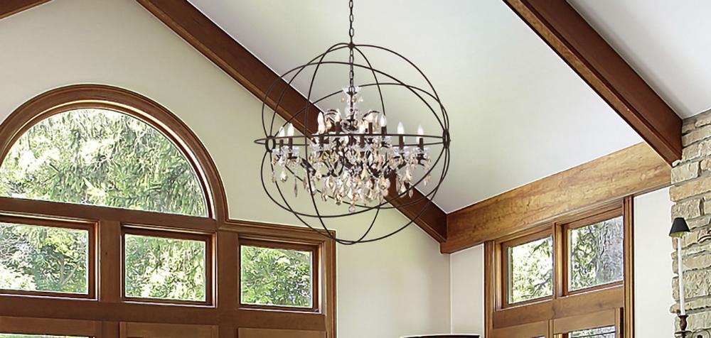 Elegant Furniture & Lighting - Geneva 18 light Rustic Intent Chandelier Golden Teak (Smoky) Royal Cut crystal - 1130G43RI-GT/RC veiw 1