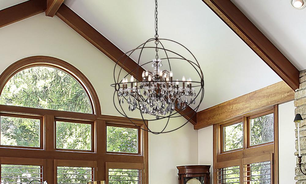 Elegant Furniture & Lighting - Geneva 18 light Dark Bronze Chandelier Silver Shade (Grey) Royal Cut crystal - 1130G43DB-SS/RC veiw 1