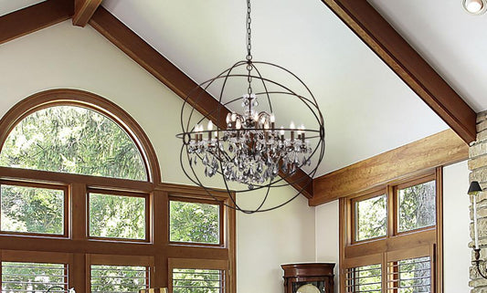 Elegant Furniture & Lighting - Geneva 18 light Dark Bronze Chandelier Silver Shade (Grey) Royal Cut crystal - 1130G43DB-SS/RC veiw 1