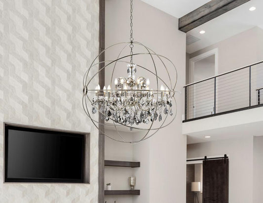 Elegant Furniture & Lighting - Geneva 18 light polished nickel Chandelier Silver Shade (Grey) Royal Cut crystal - 1130G43PN-SS/RC veiw 1