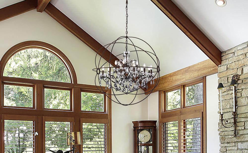 Elegant Furniture & Lighting - Geneva 18 light Rustic Intent Chandelier Silver Shade (Grey) Royal Cut crystal - 1130G43RI-SS/RC veiw 1