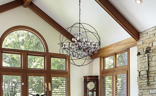Elegant Furniture & Lighting - Geneva 18 light Rustic Intent Chandelier Silver Shade (Grey) Royal Cut crystal - 1130G43RI-SS/RC veiw 1