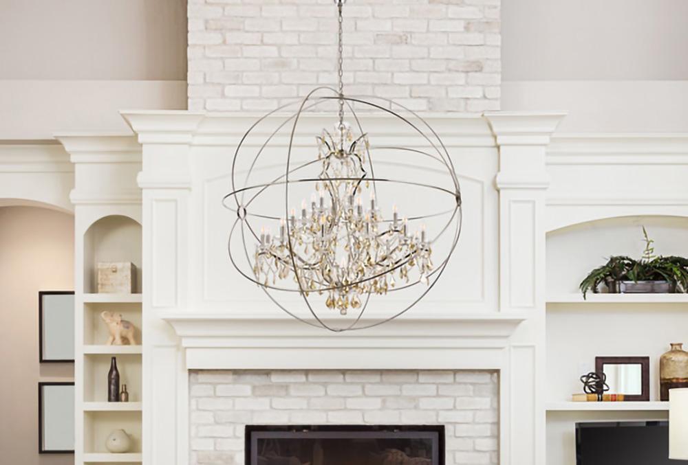 Elegant Furniture & Lighting - Geneva 25 light polished nickel Chandelier Golden Teak (Smoky) Royal Cut crystal - 1130G60PN-GT/RC veiw 1