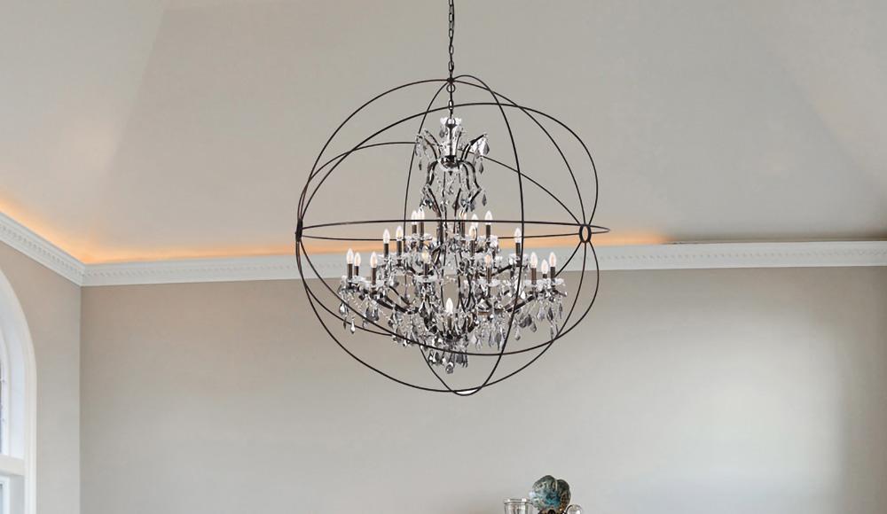 Elegant Furniture & Lighting - Geneva 25 light Dark Bronze Chandelier Silver Shade (Grey) Royal Cut crystal - 1130G60DB-SS/RC veiw 1