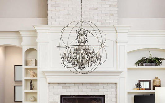 Elegant Furniture & Lighting - Geneva 25 light polished nickel Chandelier Silver Shade (Grey) Royal Cut crystal - 1130G60PN-SS/RC veiw 1